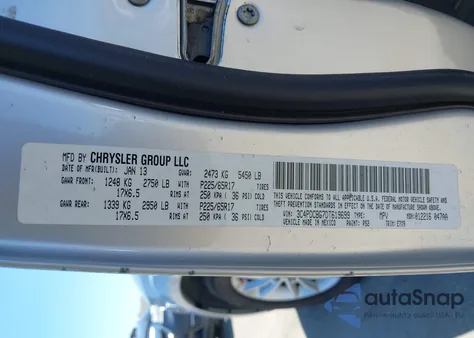 2013 Dodge Journey Sxt z USA, uszkodzony, nr VIN 3C4PDCBG7DT619699